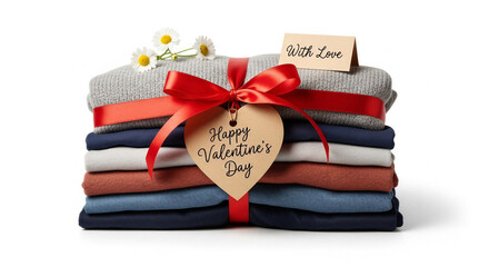 Stacked clothes gift with love note for Valentine's Day celebration