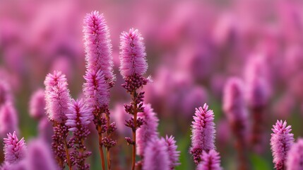 Obraz premium Pink Bistort Flowers Blooming in Meadow Close Up Floral Image