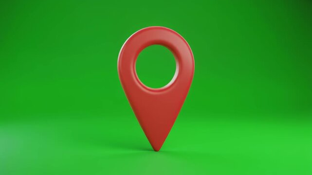 3D red location pin map marker on green screen background