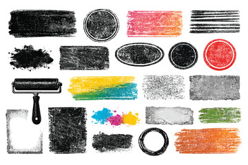 Ink roller textures and grunge stamp texture collection for vintage, distressed, and artistic effects