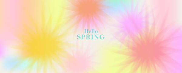 Blurred spring, summer flowers.  Macro flowers. White, pink, yellow soft colors. Blurry landscape with plants. Design for card, invitation, cover, post. Place for text. © olechkaart