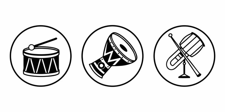 A collection of musical instruments including a drum, saxophone, and trumpet. Vector