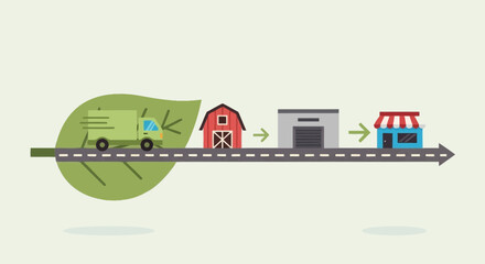 Obraz premium Green Supply Chain Journey Illustrating Sustainable Logistics and Distribution from Farm to Consumer and Market