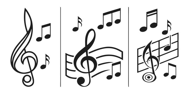 Three musical notes on a white background with musical symbols Vector
