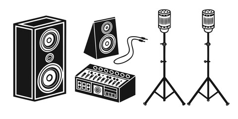 A detailed illustration of a home audio system with speakers and microphones. Vector © MST CHIN BANU BEGUM