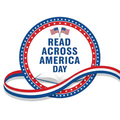 Obraz premium Read across america day logo with red white and blue ribbon isolated on transparent background