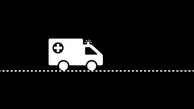 Transport on way road ambulance icon animation. Ambulance emergency service. Medical rescue service video footage.