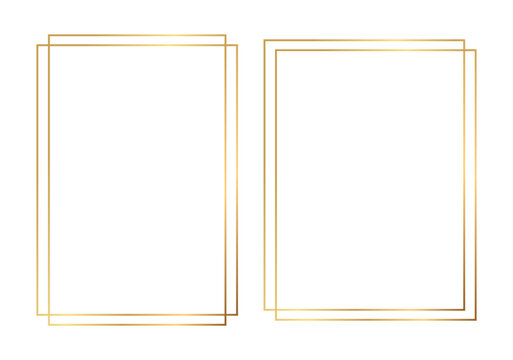 Luxury gold borders with glowing gradient effect, rectangular curved frames isolated on transparent background for premium branding, invitations, certificates, packaging, posters, and elegant graphic