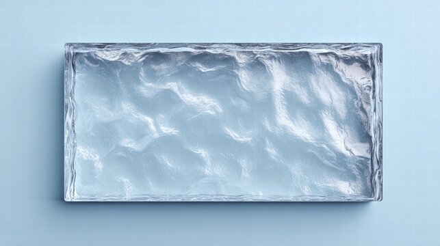 A stunning rectangular ice block glistens against a cool, light blue backdrop, showcasing its unique texture.