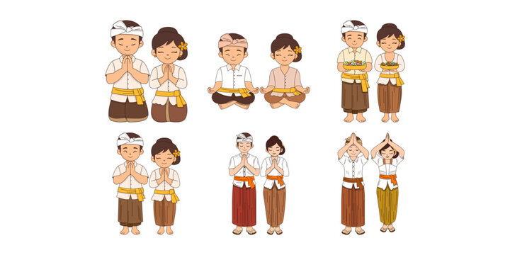 Balinese Couple Praying in Nyepi Day Set