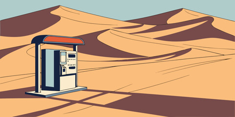 A vintage refrigerator stands alone in the vast and desolate desert landscape. Vector © MST CHIN BANU BEGUM