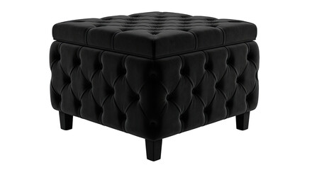Fototapeta premium A black tufted ottoman with a quilted top and sides on short legs