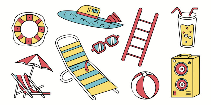 Assorted children's toys and play equipment arranged in a circle Vector