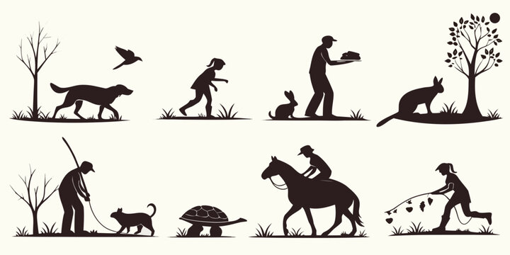 Evolution of humans from ancient times to modern era depicted in silhouette art Vector