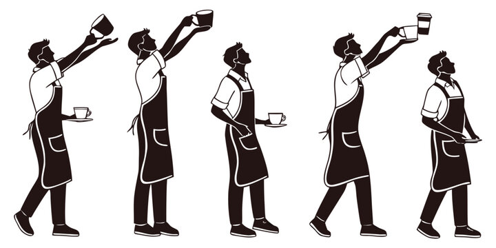 A sequence of illustrations depicting a person walking with a cane. Vector