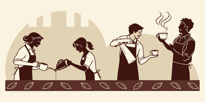 Medieval villagers working together to build a castle in a rural setting. Vector