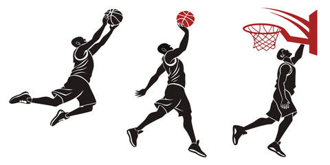 Basketball players in action performing a slam dunk over a basketball hoop Vector © MST CHIN BANU BEGUM