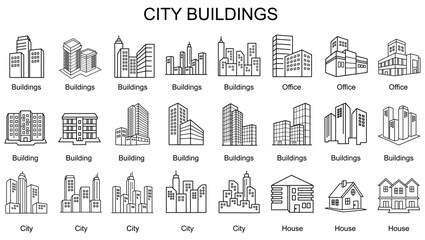City Buildings Icon Set With Buildings,City,Office,House