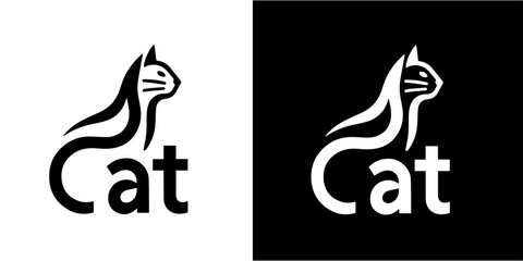 Minimalist cat logo design with elegant feline silhouette integrated into typography for pet shops, veterinary clinics, and animal welfare branding. © Ammad