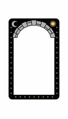 Obraz premium Mystical frame with ancient stone archway, celestial sun, moon, and stars for spiritual journey visuals