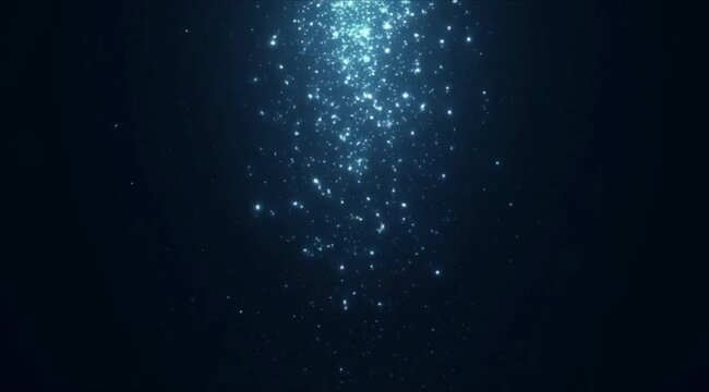 Blue abstract background with glowing particles and stars in a dark space sky
