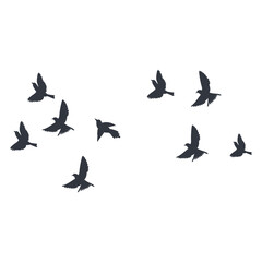 Fototapeta premium Silhouette of a Group of Flying Bird. Isolated on White Background. Flat Vector Illustration.