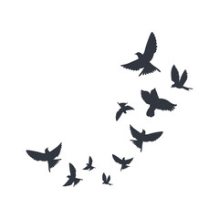 Silhouette of a Group of Flying Bird. Isolated on White Background. Flat Vector Illustration.