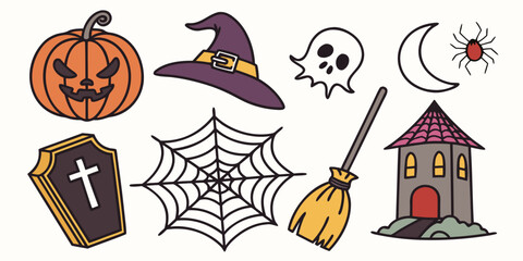 Obraz premium A delightful assortment of halloween-themed icons and illustrations Vector