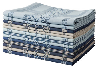Stack of Blue Patterned Linen Napkins