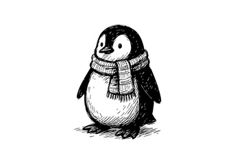 Penguin hand drawn simple sketch vector illustration