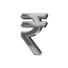 Metallic Indian rupee symbol shiny silver isolated on a transparent background