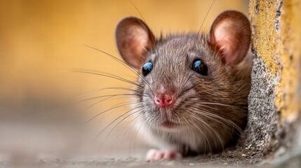 Curious mouse peeking out from a wall