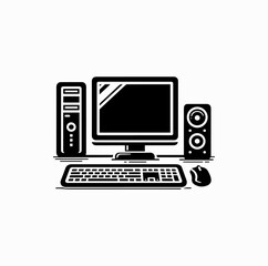Fototapeta premium Desktop Computer Set Black and White Vector Illustration