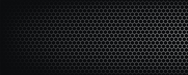 Dark hexagon abstract technology background with blue and green colored bright flashes under hexagon. Hexagonal gaming vector tech illustration black abstract background.