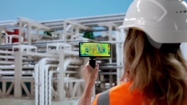 Woman Using Thermal Imaging Technology For Oil