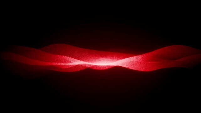 Red Wave abstract particles flowing dynamically in a dark
