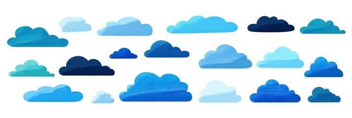 Obraz premium A collection of various stylized clouds in shades of blue and teal against a white background