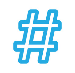 Obraz premium Blue hashtag symbol on white background