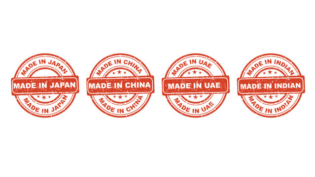 Made In Country Grunge Stamp Collection Japan China UAE India Rubber Seal Vector