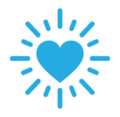 Fototapeta premium blue heart with sunburst rays isolated on white background