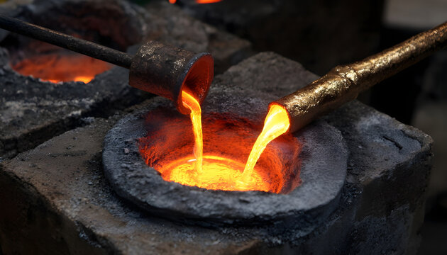 MAPP gas torch heats ingot mold in preparation for pouring molten metal.