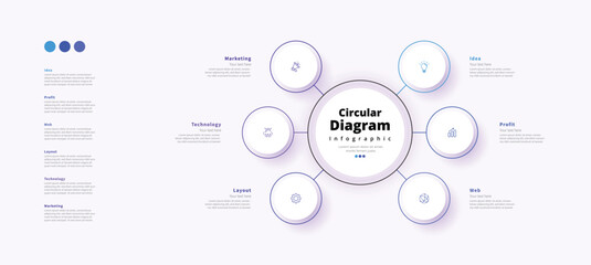 Modern minimalist, elegant, clean, circular steps, editable infographic design template, vector