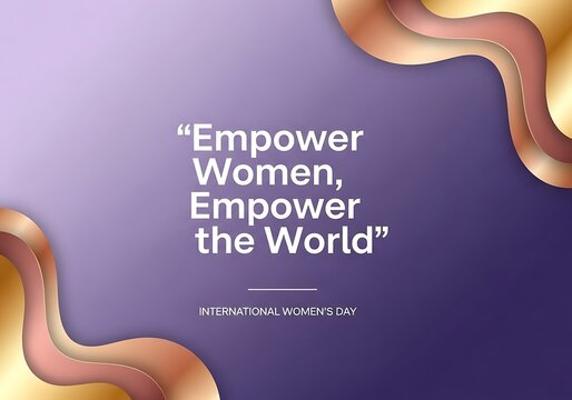 international women's day banner with empower women, empower the world quote and abstract gold paper cut waves