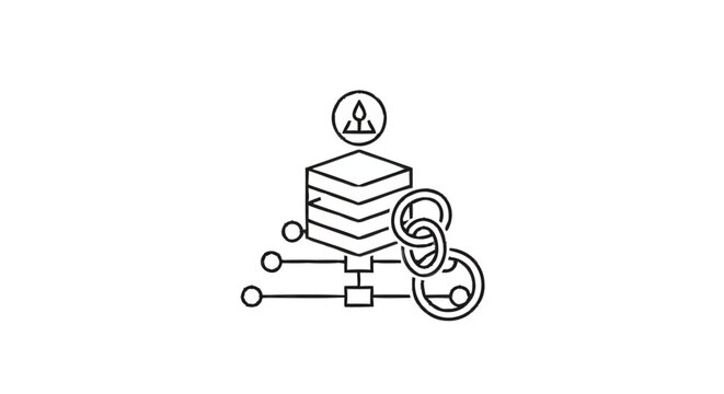 Database network connection and user icon illustration.