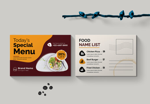 Restaurant Special Menu Postcard Template Design