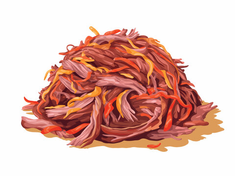 Pile of shredded cooked meat with orange and yellow hues