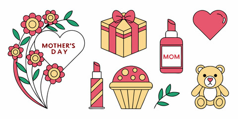 A delightful assortment of valentine's day illustrations featuring hearts, gifts, and sweet treats Vector