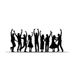 Fototapeta premium Silhouettes of diverse people celebrating with raised arms.