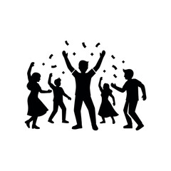 Fototapeta premium Silhouettes of people celebrating with confetti falling around them.