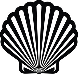 A striking black scallop shell illustration with radiating lines ideal for designs on transparent background silhouette high quality professional detailed modern © Ashik